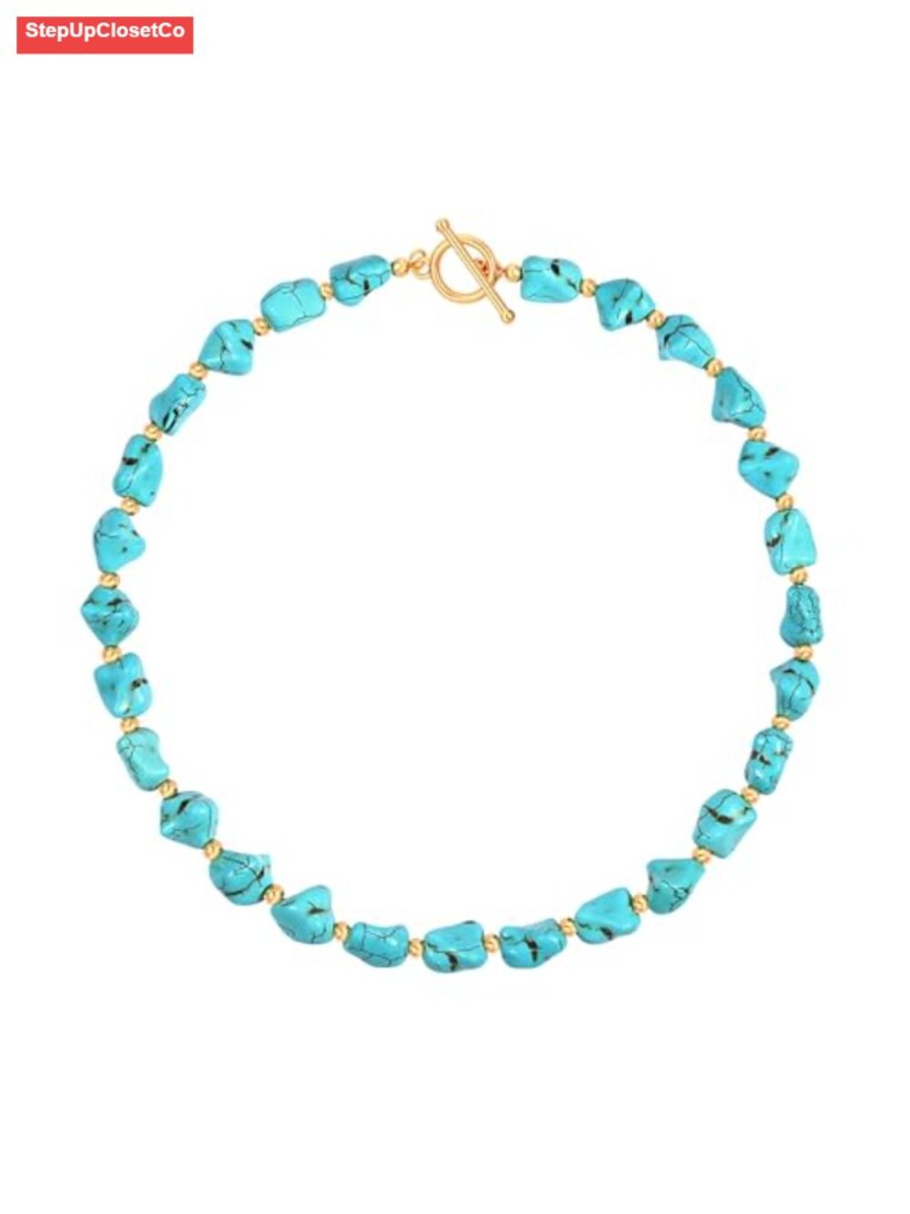 Boho Turquoise Gemstone Beaded Choker Necklace for Women 18K Gold Plated